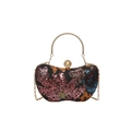 Retro Abendtasche für Damen mit glitzernden Pailletten, Goldgriff und feiner Schulterkette - Rosa