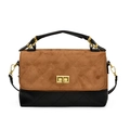 Borsa trapuntata bicolore in pelle scamosciata marrone e pelle nera con chiusura oro - Marrone