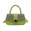 Grass green geometric handbag in faux leather and woven texture with gold D-lock - Green