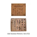 Leafy wooden seal set with 22 flower stamps in a natural wood box for scrapbooking - Summer Flowers (Flower Pattern)