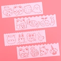 Set of 4 pink cartoon plastic drawing stencils for DIY journaling and scrapbooking - Style 5 (Cookie Bear Theme)