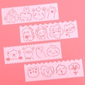 Set of 4 pink cartoon hollow drawing stencils with cute animal patterns for kids DIY - Style 6 (Alpaca & Daily Theme)