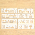 Set di 8 stencil creativi bianchi flessibili con vari motivi di paesaggi per il fai-da-te - Motivo Edifici