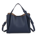 Dunkelblaue Eimer-Tasche aus genarbtem Leder mit Tragegriff und verstellbarem Riemen - Blau