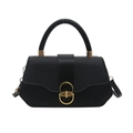 Sac à main minimaliste noir avec rabat tressé, fermoir doré et bandoulière réglable - Noir