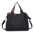 Sac seau classique en similicuir noir à motif litchi avec poignées et détails dorés - Noir