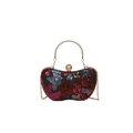 Vintage-Abendtasche mit bunten Blumenpailletten, Goldgriff und Perlenverschluss-Akzent - Rot