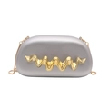 Silver wavy texture evening clutch bag with golden chain and metallic accent - Silver