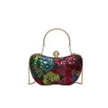 Bunte Abendtasche mit Pailletten, goldenem Ringgriff und Perlenverschluss-Detail - Grün