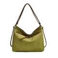Retro grass green oversized suede tote bag with contrast brown leather straps and buckles - Green