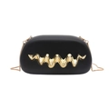 Minimalist black hard shell box clutch with gold wave accent and slim chain strap - Black