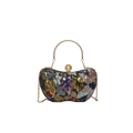 Sac de soirée vintage avec paillettes colorées, fermoir perle et poignée métallique - Jaune