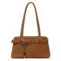 Sac sous le bras rétro en similicuir marron caramel avec pendentif clé en métal - Marron Jaune