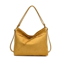 Retro yellow suede tote bag with contrast stitching and adjustable shoulder straps - Yellow