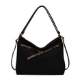 Retro black large-capacity tote bag with brown leather straps and gold metal buckles - Black