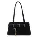 Sac à bandoulière noir mat rétro avec boucle en métal et pendentif clé dorée - Noir
