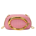 Rosa gewebte Abendtasche mit großem goldenem Metallgriff und Ketten-Schultergurt - Rosa