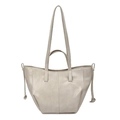 Sac fourre-tout aile en cuir beige minimaliste avec double anse et cordon latéral - Blanc Cassé