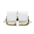 Elegante bolso bandolera blanco de piel sintética con cadena dorada y cierre de metal - Blanco
