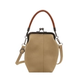 Khaki canvas crossbody shell bag with retro metal clip closure and round top handle - Khaki