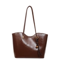 Sac cabas vintage marron foncé avec texture cuir huilé et breloque cloche décorative - Sans Pendentif / Marron