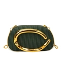 Dunkelgrüne gewebte Rundbox-Tasche für Damen mit goldenem Metallgriff und Kette - Grün