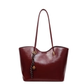 Grand sac cabas vintage bordeaux en cuir brillant avec accessoire foulard à rayures - Sans Pendentif / Bordeaux