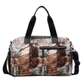 Large capacity travel bag with vintage denim print, dual handles and crossbody strap - Gray