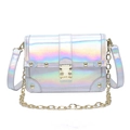 Laser crocodile pattern square crossbody bag with gold chain and gradient rainbow finish - Silver