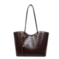 Sac cabas vintage marron foncé en cuir brillant avec pendentif clochette en métal - Sans Pendentif / café