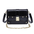 Chic black crocodile-embossed crossbody bag with gold buckle and chain strap - Black