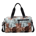 Denim patchwork travel duffel bag with shoe compartment and adjustable shoulder strap - Green