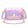 Pink laser-finish crossbody bag with faux crocodile pattern and golden chain strap - Pink