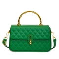 Bright green quilted handbag with golden bamboo-style handle and elegant turn-lock - Green