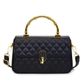 Classic black quilted box handbag with unique bamboo handle and gold hardware detail - Black
