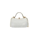Elegant silver glitter clutch bag with gold handle and rhinestone lock detail - Silver