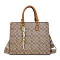 Klassische braune Monogramm-Tote-Bag mit breitem Gurt und luxuriösem Quastenanhänger - Khaki (Mit Anhänger)