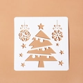 White Christmas tree and hanging balls stencil template on orange background - Geometric Christmas Tree Style (No. 3)