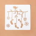 Pochoir blanc de Noël avec oiseau et chaussettes pour dessin DIY sur fond marron clair - Style Oiseau et Pomme de Pin (N° 8)