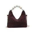 Burgundy snakeskin embossed handbag with oversized pearl handle and gold chain strap - Red