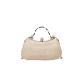 Elegant champagne evening clutch bag with sequins and golden handle in a box shape - Gold