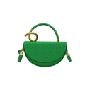 Chic green crescent handbag with woven texture flap and golden round top handle - Green