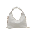 White half-moon crossbody bag with snakeskin texture and elegant pearl handle - White