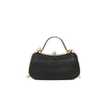 Elegant black glitter evening clutch bag with gold handle and rhinestone clasp decoration - Black
