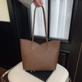 Elegante borsa tote in pelle marrone scuro con grana litchi e design a grande capacità - Senza Ciondolo / Marrone
