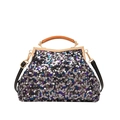 Sparkling sequin evening clutch bag in multi-color black and silver with wood handle - Black