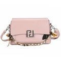 Pink crossbody square bag with silver chain strap and metal clasp in a sleek minimalist style - Pink