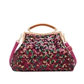 Sparkling multi-color sequin shell evening bag with wood handle and gold metal frame - Rose Red
