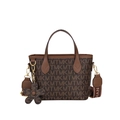 Sac seau marron avec monogramme MKMT, anses en cuir et bandoulière amovible en toile - MT Café