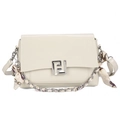Creamy white leather crossbody bag with silver FF buckle and silk scarf chain strap - White